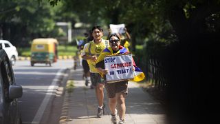 Tibetans protest outside China's embassy in India